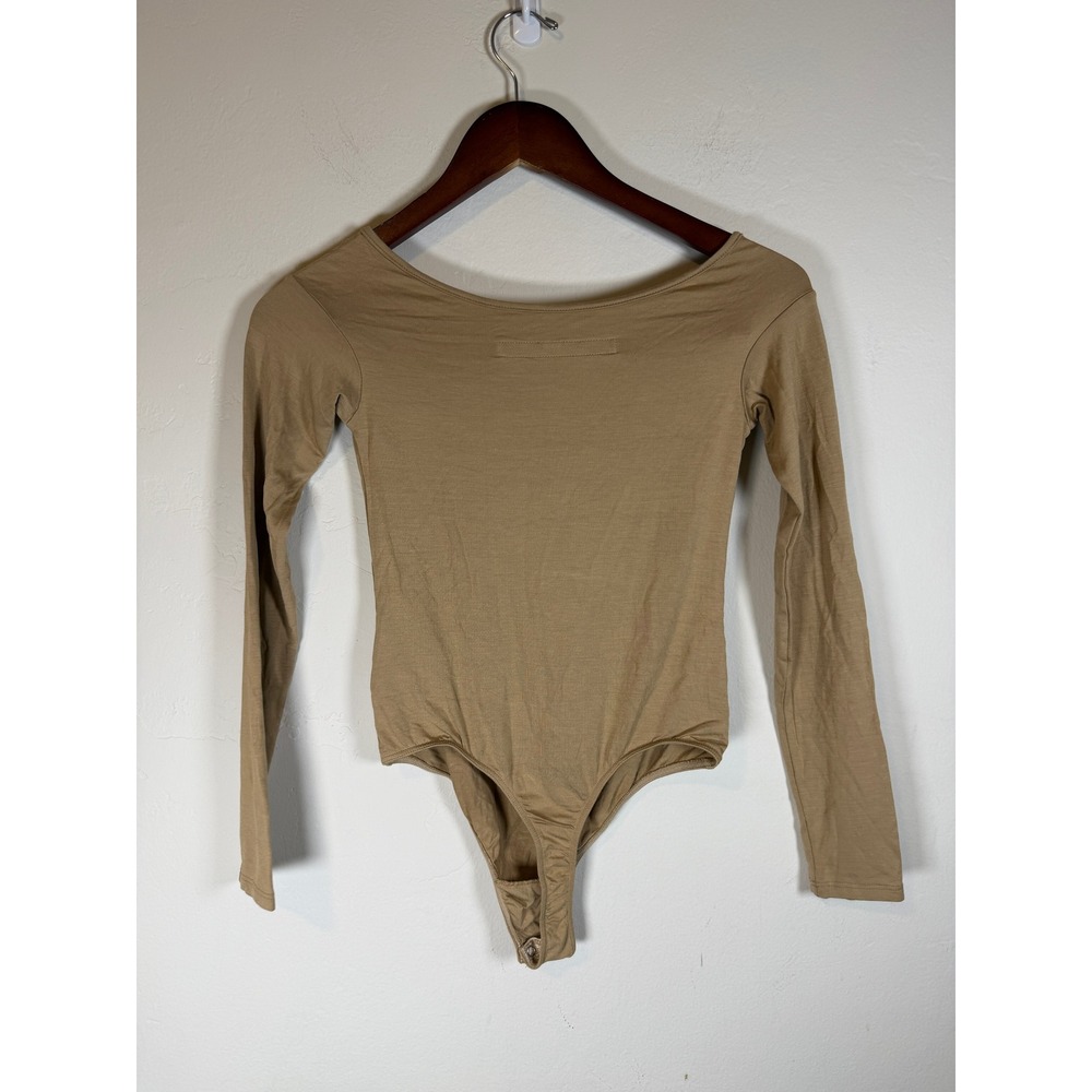 Revolve Enza Costa Long Sleeve Scoop Neck Bodysuit Tan XS - Picture 8 of 8